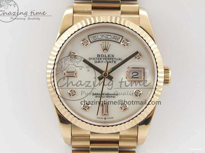 36 Day-Date Dial Edition Maker President RG 128239 Markers on Crystral RG Bp MOP Bracelet Best White 1220